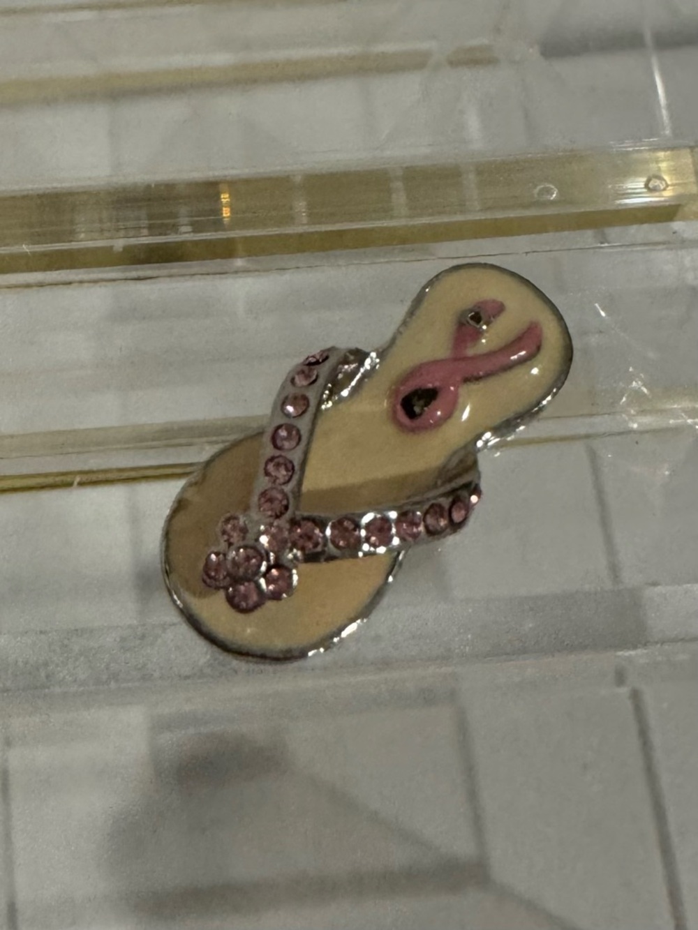 BREAST CANCER-Pink Rhinestone Flip Flop Charm Pendant - Women Accessories